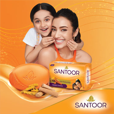 Santoor Sandal & Turmeric Soap for Total Skin Care, 125g (Pack of 4)